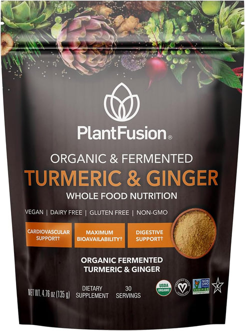 PlantFusion Turmeric and Ginger Drink Mix - Herbal Supplement Powder with Curcuminoids - USDA Certified Organic,