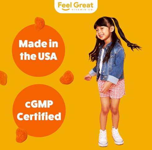 Feel Great Vitamin C Gummies for Kids | Chewable Orange Flavored Gluten Free Gummies | 250 MG Kids Vitamin C