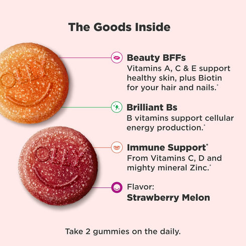 Gummy, Immune 50 100 Count OLLY Teen Girl Multi Healthy Skin and Support,* Essential Vitamins, Biotin, Zinc, Chewable