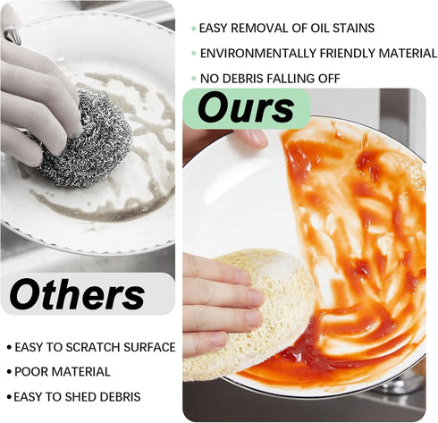 Natural Loofah Dish Sponge, Biodegradable Cellulose Loofah Scrub Sponge, Dual-Sided Non-Scratch for Kitchen & Bathroom