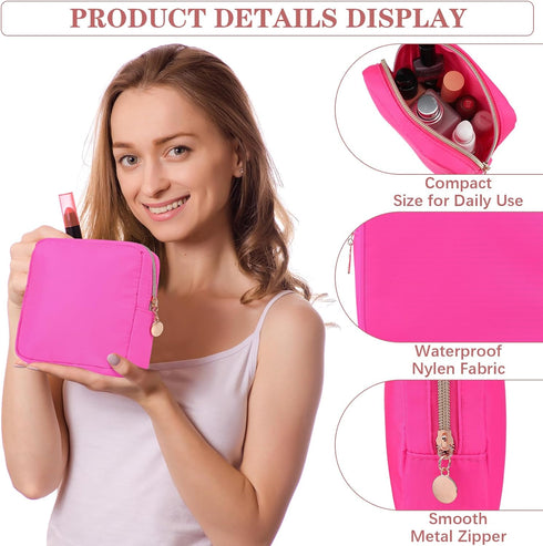 Hushee 4 Pcs Nylon Makeup Bag Christmas Gifts, Preppy Zipper Pouch, Waterproof Storage Bag for Women Girls Organizer