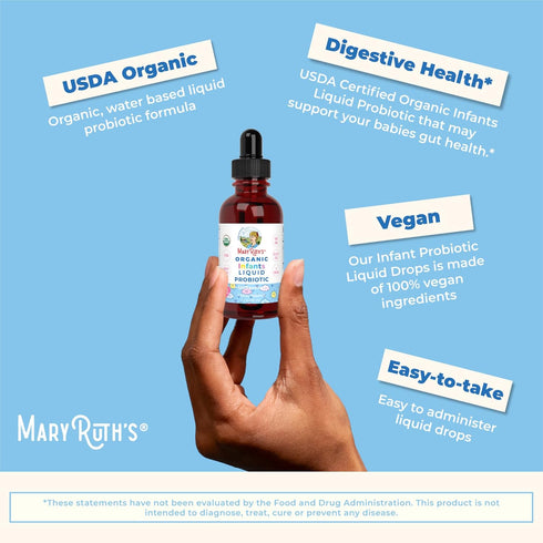 MaryRuth Organics USDA Organic Infant Liquid Probiotic Drops, Baby Essentials | Vegan | Non-GMO | 125 Servings