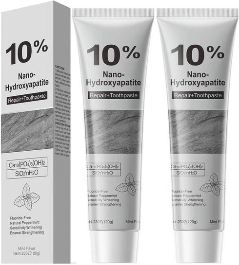 Teotopoa 2PCS Hydroxyapatite Toothpaste,10% Nano Hydroxyapatite Toothpaste(Fluoride Free),Toothpaste for Adults, Enamel Care,Gentle Mint,Fresh