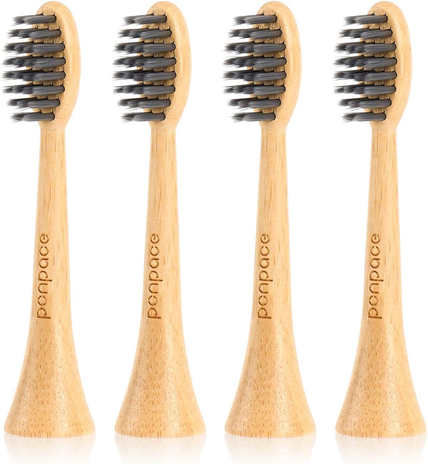 Bamboo Electric Toothbrush Replacement Heads, Soft Charcoal Infused Bristles, Compatible with Philips Sonicare