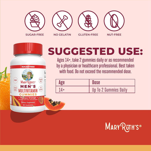 Gummies B6, B12, Immunity 60 Count MaryRuth's Multivitamin for Men | Vitamin A, C, D, E, Biotin, Zinc | Energy