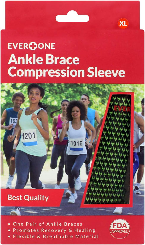 EverOne Ankle Brace Compression Support Sleeve for Injury Prevention, Healing, Unisex, 1 Pair (Extra Large)
