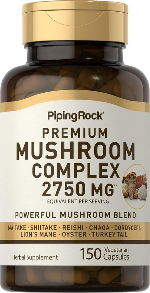 Piping Rock Mushroom Complex Capsules 2750mg - 150 Pills 8 Mushroom Extract Blend Herbal Supplement