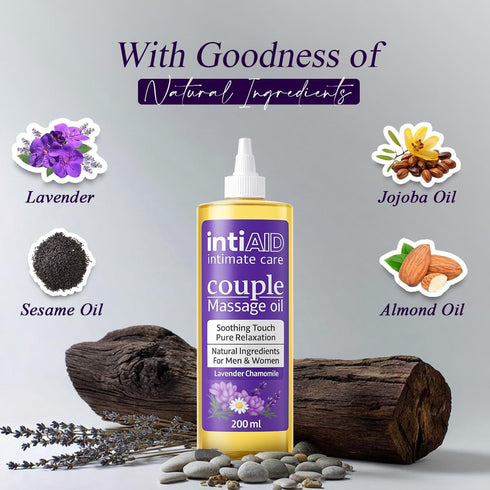 IntiAid 7 Oz Couple Massage Oil for Date Night & Massage Therapy | Sensual Massage Oil with Lavender & Chamomile |