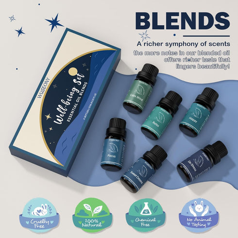 WUSEONY Set, Set Well-Being Essential Blends Oils Aromatherapy Oils Gift for Diffusers Home, Fragrance Oil Scent