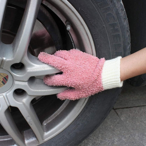 MIG4U Reusable Lint-Free Pink Microfiber Dusting Gloves, 2 Pairs S/M for House Cleaning, Blinds, Windows