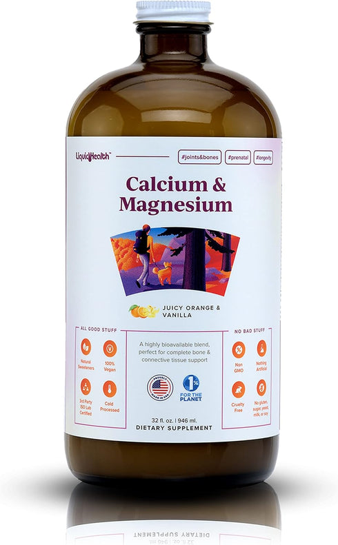 LIQUIDHEALTH Calcium and Magnesium Liquid Supplement, 32 Fl Oz, Joint and Bones Tissue Support, Natural Non-GMO
