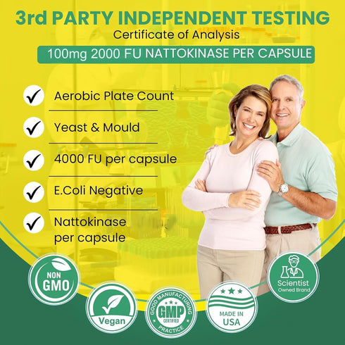 Nattokinase 2000 FU 100mg | 60 Vegan Capsules | Pure, Non-GMO Natural Blood Thinner & Flow Supplement