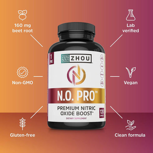 Zhou Nitric Oxide with L Arginine, Citrulline Malate, AAKG, Beet Root - 30 Servings, 120 Veggie Caps