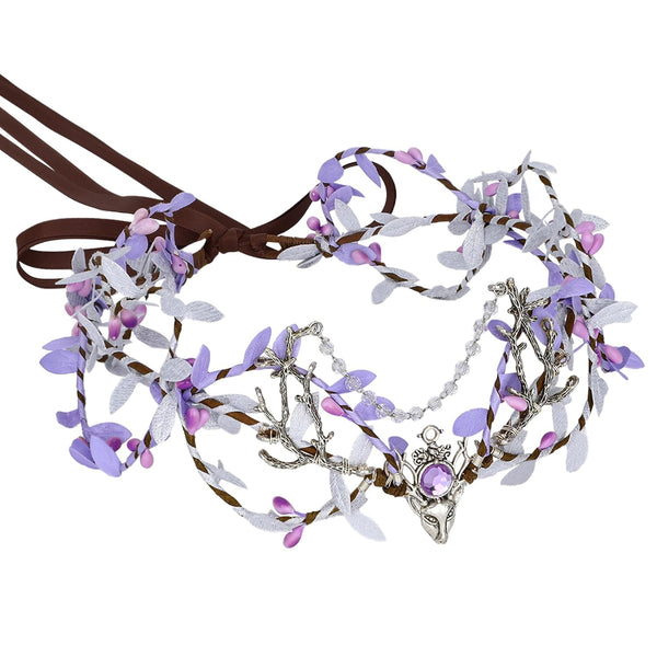 MOSTORY Handmade Purple Woodland Fairy Headpiece, Elf Crown with Rhinestone for Cosplay
