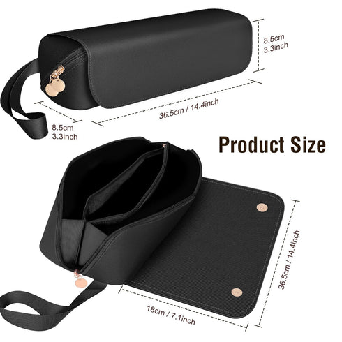 SS Hair Tools Travel Bag and Heat Resistant Mat for Hot Tools, Portable Leather Curling Iron Case for Women, Black