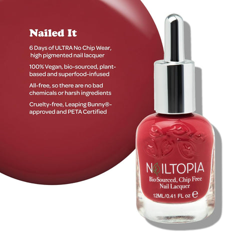 Nailtopia Bio-Sourced Chip Free Nail Lacquer - All Natural, Strengthening Polish, Quick-Dry, Long Lasting Wear (0.41 oz)