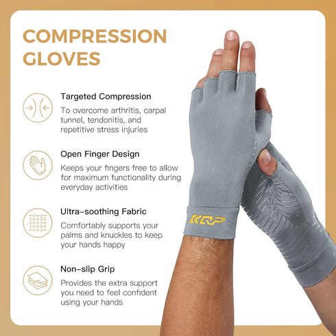 Relief,2 Compression Gloves For Pain PairsCopper Infused Arthritis Gloves