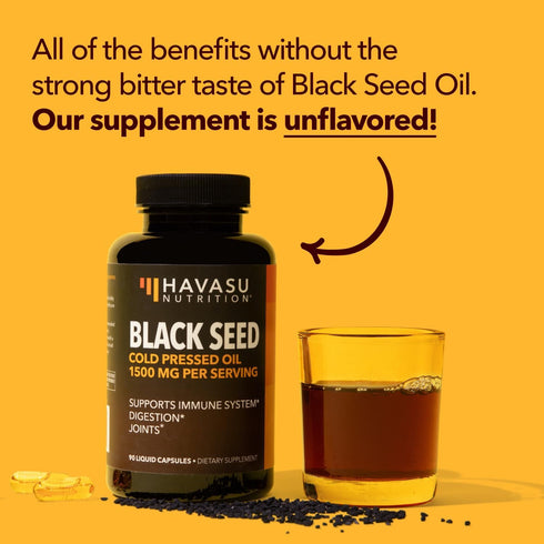Black Seed Oil Nigella Sativa Cold-Pressed Capsules, 1500mg for Immune Support, 90 Vegetarian Capsules