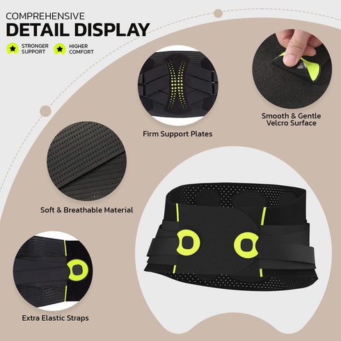Back Brace for Lower Back Pain Relief with 360-Degree Biochemical Hug Support, Soft Lumbar Support for Herniated Disc