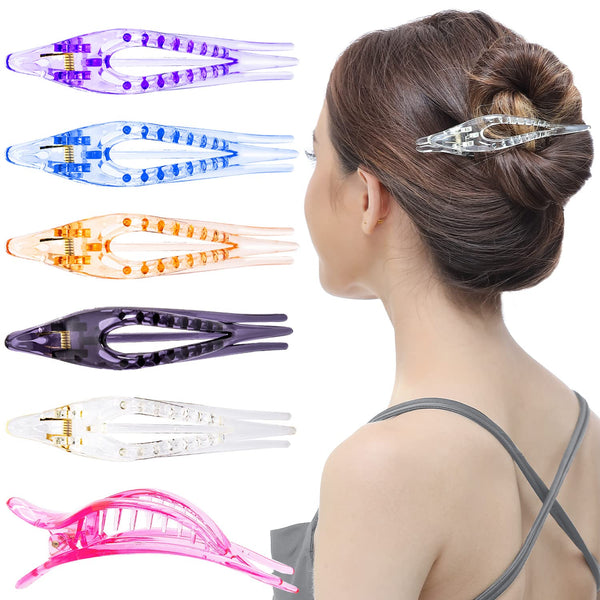 RC ROCHE ORNAMENT 6 Pcs Womens Thin Curved Eyelet Side Slide No Slip Hair Clip, Medium Transparent Multicolor Beauty