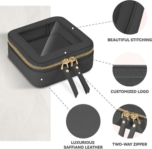 Mini Clear Makeup Bag for Purse - Cute Small Travel Cosmetic Bag for Women, Waterproof Leather Pouch with Gold Zipper
