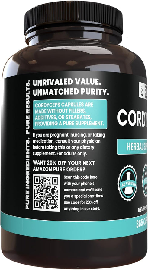 Pure Original Ingredients Cordyceps, 365 Capsules, No Magnesium or Rice Fillers
