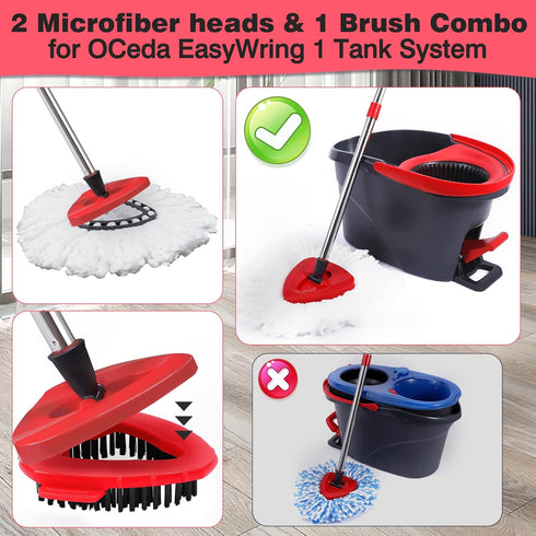 Mop Replacement Heads Combo for Ocedar Easywring 1-Tank System, 2 Pcs & 1 Scrub Brush, Microfiber Spin Mop Replacement