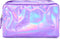 Teensery PU Leather Holographic Makeup Pouch, Waterproof Toiletries Organizer Pen Bag for Women and Girls, Purple