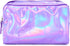 Teensery PU Leather Holographic Makeup Pouch, Waterproof Toiletries Organizer Pen Bag for Women and Girls, Purple