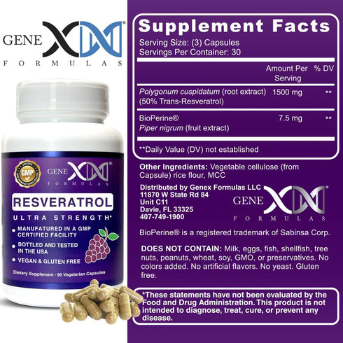GENEX Resveratrol Supplement, Japanese Knotweed 1500mg, Organic Trans-Resveratrol Capsules with BioPerine for