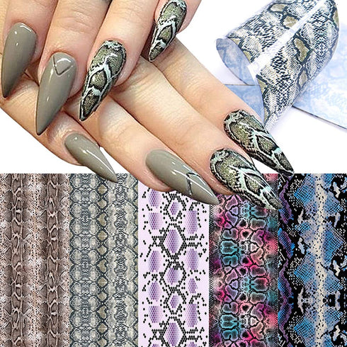 Snake Skin Nail Transfer Foil Sticker Art Supplies, Python & Starry Sky Designs, 10 Pcs Holographic Nail Foil