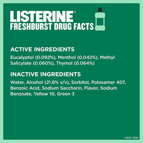 Listerine Freshburst Antiseptic Mouthwash, Kills 99% of Germs, Spearmint, 1 L, ADA Accepted