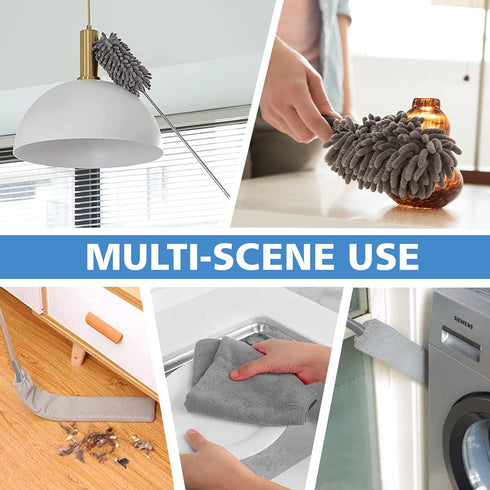 Microfiber Duster Kit for High Ceiling, 6pcs - Extendable Dusters with 100" Pole, Long Feather Duster for Cleaning