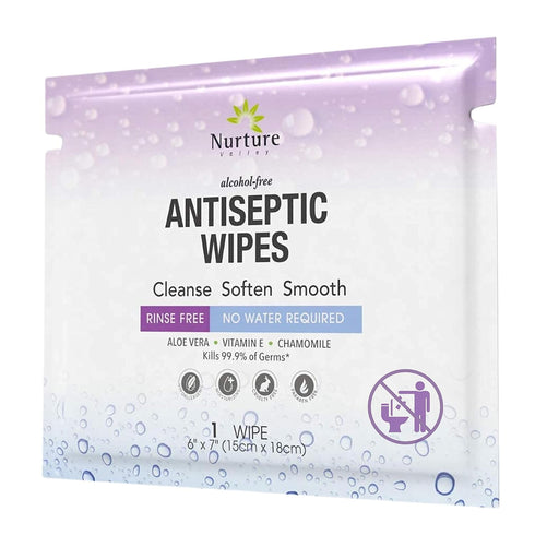 XL Individually Wrapped Nurture Antibacterial Body & Hand Wipes | Alcohol-Free Antiseptic Wet Disinfecting Towelettes