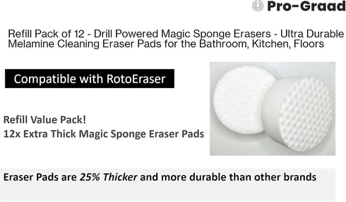 Refill Pack of 12 Drill Powered 3.5” Magic Sponge Erasers, Compatible with RotoEraser, Ultra Durable Pads