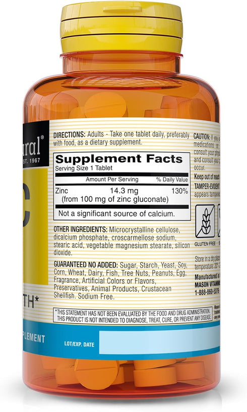 MASON NATURAL Zinc 100 mg Capsules Advanced Immune System, Improves Antioxidant Support, Essential Mineral Supplement, 100 Count, Pack of 3