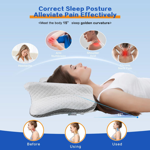 Pain Relief Memory Foam Neck Support Pillow, Adjustable Ergonomic Contour Pillow for Cozy Sleeping, Orthopedic