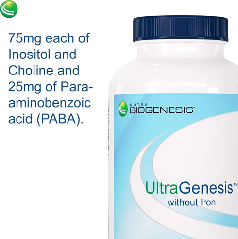 Nutra BioGenesis - Ultra Genesis Without Iron - Multivitamin/Mineral, Inositol, Choline, PABA for Energy, Nutrition &
