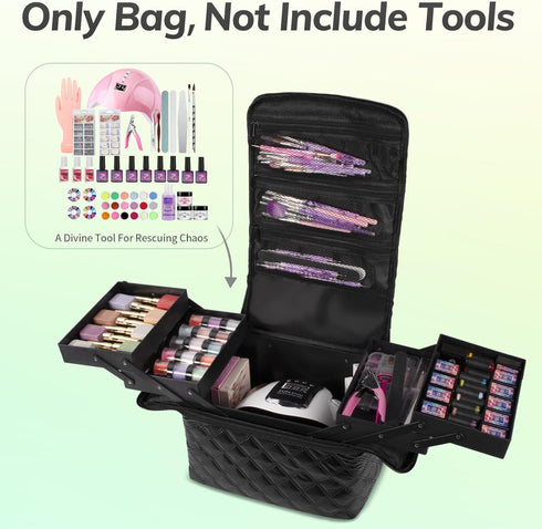 Travel Makeup Bag, Large Cosmetic Organizer with 4 Trays & Adjustable Dividers, Waterproof Makeup Train Case for Women,