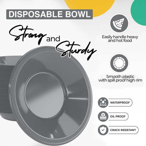 Exquisite Solid Color Plastic Dessert/Salad Bowls - 100 Count, 12 oz, Silver - Disposable Bowls