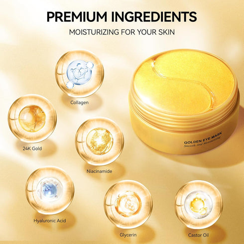 Under Eye Patches for Dark Circles, 60Pcs Eye Mask for Anti Aging, 24K Gold Gel Pads with Collagen for Puffy Eyes