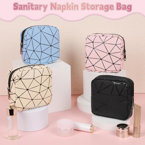 SIDESUGAR Discreet Period Bag Waterproof Geometric PU Sanitary Napkin Storage Bag Portable Menstrual Pad Pouch Cute