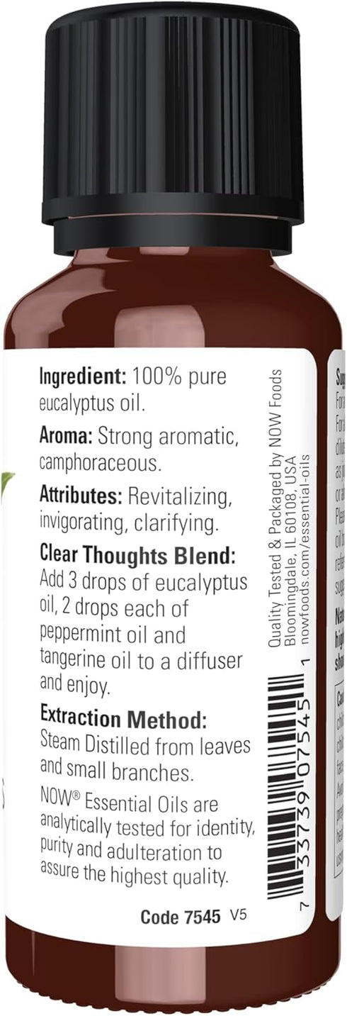 NOW Essential Oils Eucalyptus Oil, 100% Pure, 1-Ounce, Clarifying Aromatherapy Scent