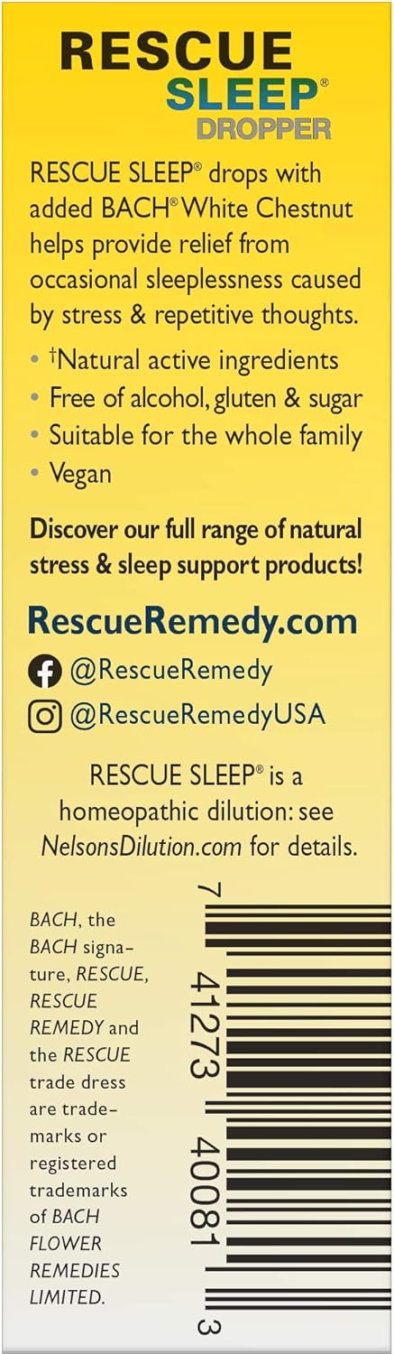 Bach RESCUE SLEEP Dropper 20mL, Natural Sleep Aid, Homeopathic Flower Essence, Non-alcohol Formula, Family-Friendly