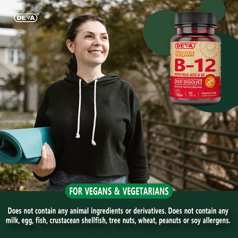 DEVA Vegan Vitamin B12 Fast Dissolve Supplement - 1000 Mcg, Lemon Flavor, 90 Tablets