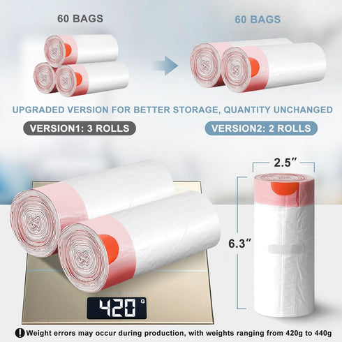 JUKFITA Small Trash Bags, 4 Gallon, 60 Count, Unscented Drawstring Liners for Bathroom Office Bedroom Car, White
