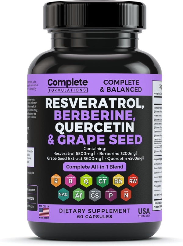 6500mg Resveratrol Supplement with Quercetin 4500mg, Berberine 3200mg, Grape Seed Extract 3600mg