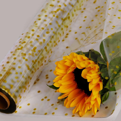CMFYHM Clear Cellophane Wrap Roll, 34" x 120’Ft Gold Polka Dot Cellophane for Gifts, Baskets, Flowers, Party Decorations