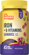 Sundance Iron Gummies, 45 Vegan Gummies, Plus B-Vitamins, Grape Flavor, Vegan, Non-GMO, Gluten Free Supplement
