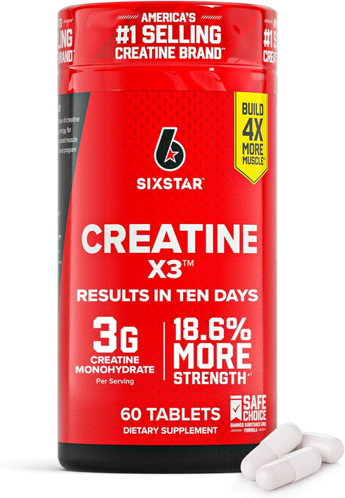 Six Star Creatine Pills, X3 (60 Caplets) - Creatine for Women &